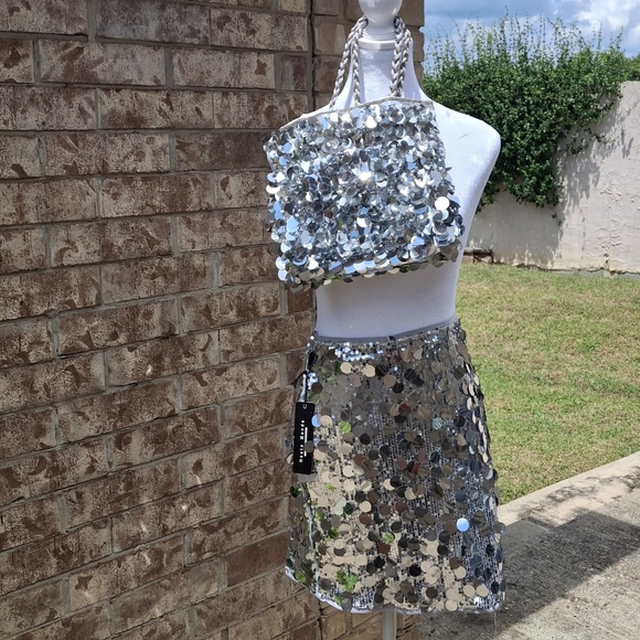 Metallic Beaded Skirt and Purse Silver Holiday Sequin Women Size Large (Bundle) - Picture 11 of 13